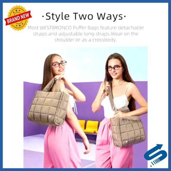 DOYOGI Quilted Crossbody Bags for Women,Small Tote Bag  Quilted Puffer Crossbody Tote Bag Nylon Weekender Overnight Shoulder Bag